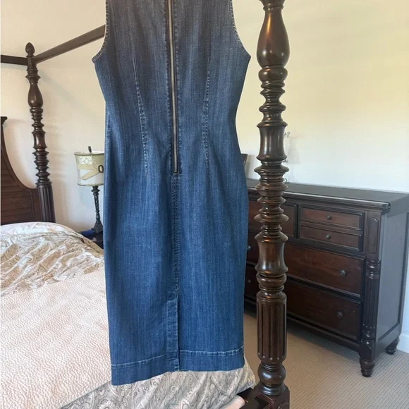 White House Black Market Blue Stretch Denim-Midi Dress- Size 8 - Picture 4 of 8